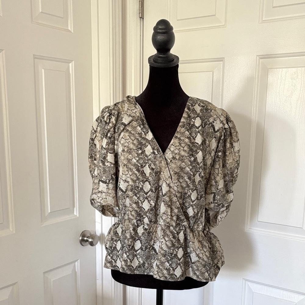Wayf Black and Tan Snake Print Blouse
